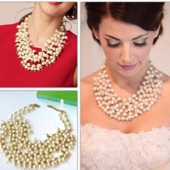 Stella and Dot Sophia MultiStrand Cluster Ivory Faux Pearl Bib Necklace - Picture 8 of 9